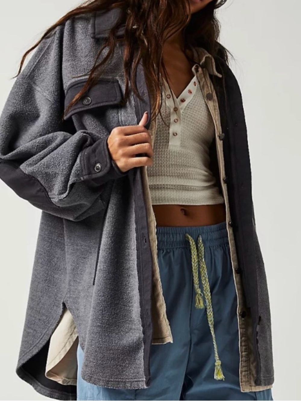 Free People Ruby Distressed Oversized Jacket Gray Large